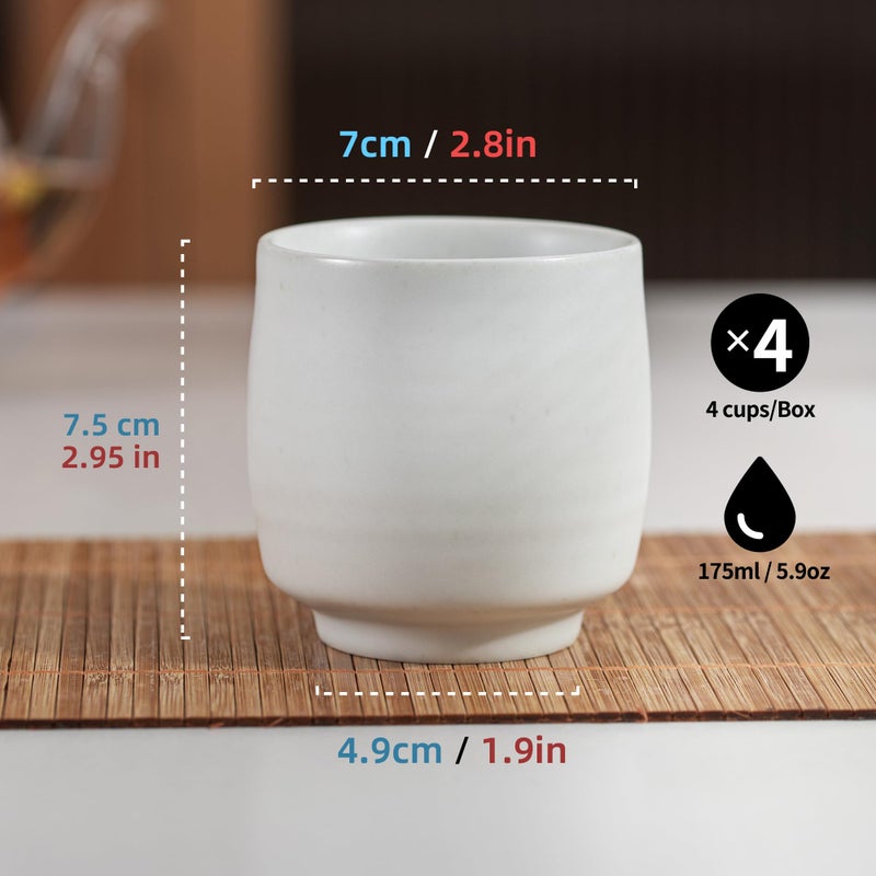 TEANAGOO Japanese Tea Cups, Chinese Tea Cup, 7.2Oz / 205 Ml, Ceramic Tea Cups for Adults, Ceramic Cups no Handles, Japanese Cups, Asian Matcha Cup, Ivory White, 4 Pcs/Box, H7 - Image 2